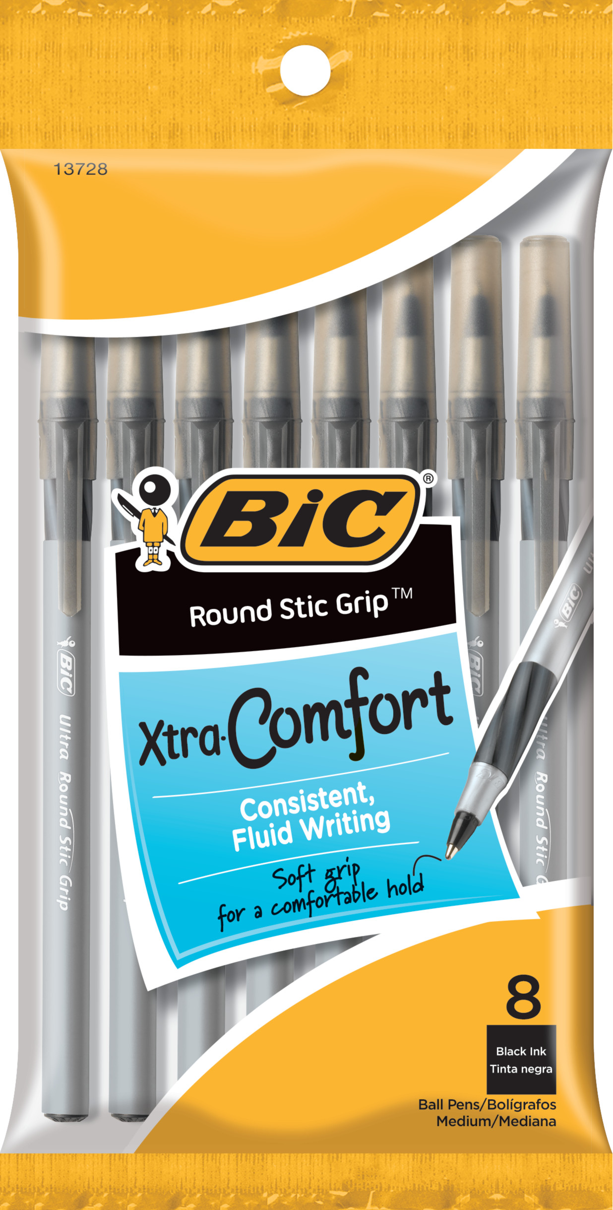 PEN/RND STIC 8PK BLK GRIP
