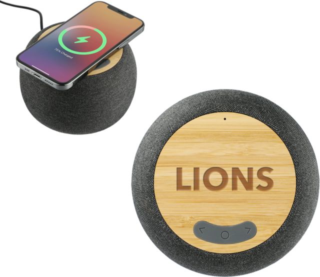 Emerson Garm Fabric & Bamboo Speaker with Wireless Charging Lions Engraved - ONLINE ONLY